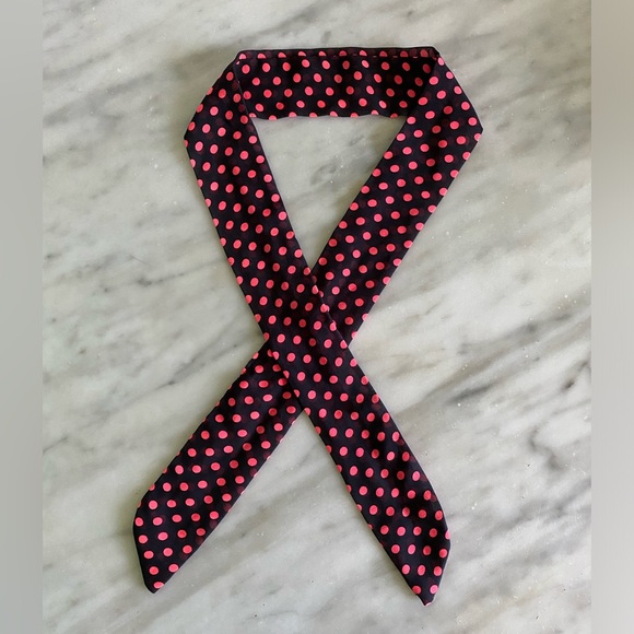 Hot Pink and Black Polka Dot Headband Skinny Scarf Twilly - Picture 1 of 2